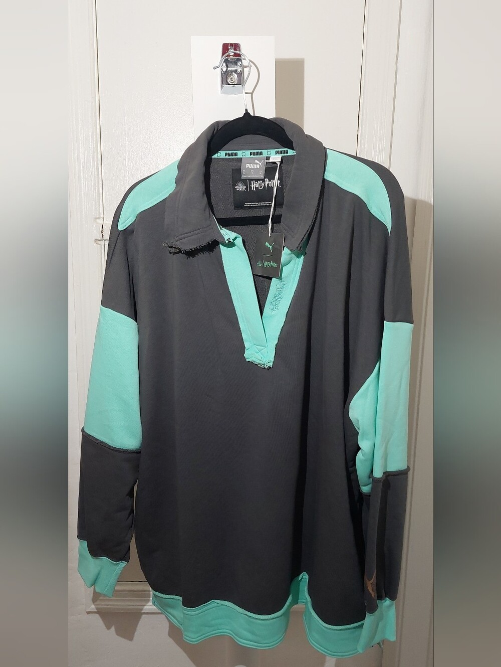 Puma Men’s Harry Potter Collab Pullover Rugby Shirt - Black & Mint